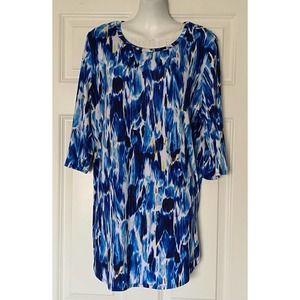 Nygard Tunic Shirt Top Blue Abstract Print, Split Back, Size M